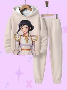 Conjunto de sudadera con capucha para niñas, primavera y otoño, cálido y cómodo, estilo casual, idea de regalo moderno para exteriores