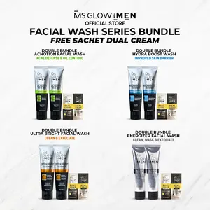 MS Glow For Men - [BUY 2 GET 3] Facial Wash Series Bundle Free Dual Cream Sachet