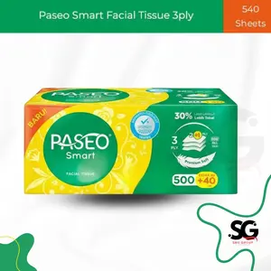 ( Paket 5 Pcs) Paseo 540 helai  Smart Tisu Wajah 3ply 540 Lembar Premium Soft 30% Lebih Lembut & Tebal Membersihkan Kotoran Minya