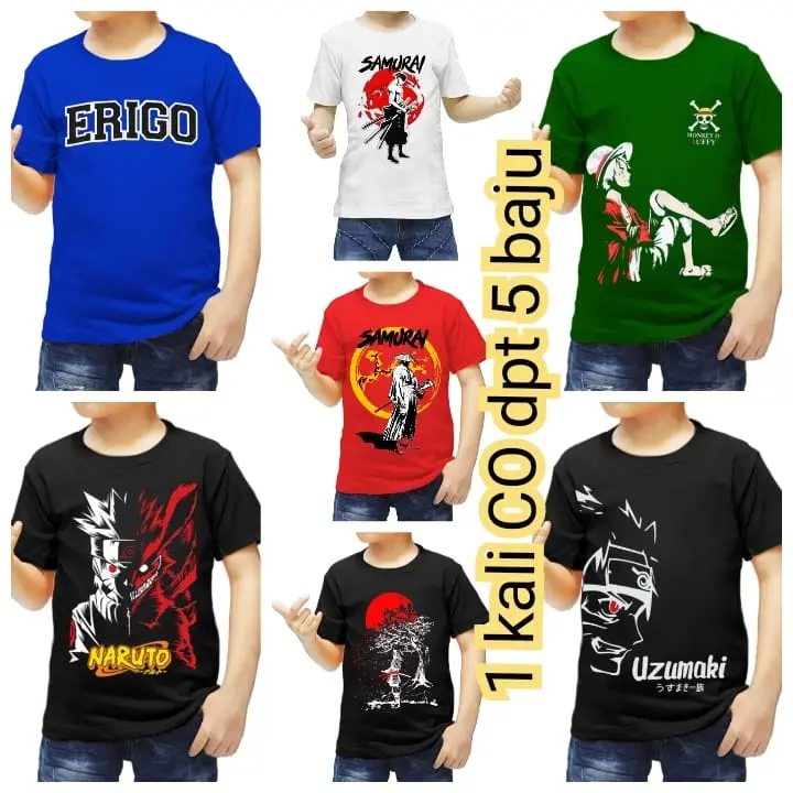 Paket Murah 1 Klik Dapat 5 Baju Kaos Anak Laki-Laki Atasan - Fashion 0