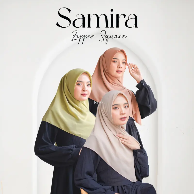 RTSR Samira Zipper Square / Hijab Resleting Wanita /Kerudung Instan Khimar Ceruty Panjang Muslim Layer_NON LABEL 0