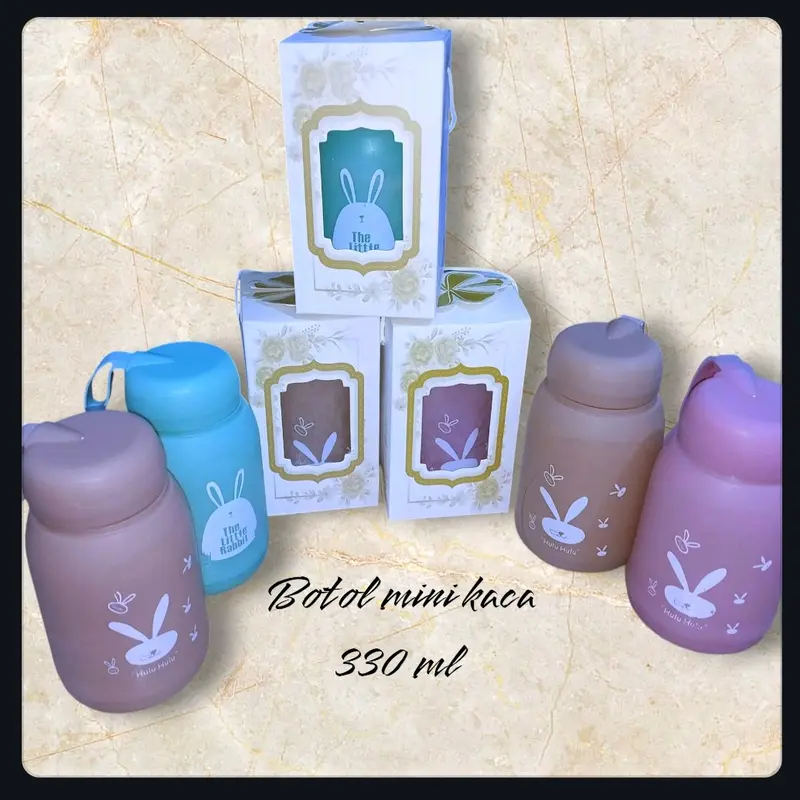 1 pcs botol kaca 330 ml/botol kaca motif rabbit/botol beling rabbit mini/Tumbler/Tumbler karakter 2