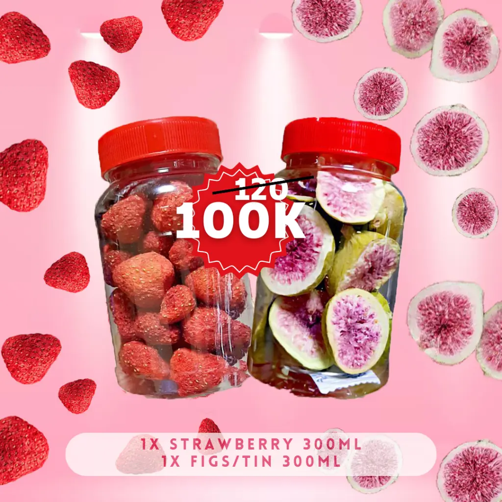 Paket Buah Toples 300ml | Freeze Dried Strawberry Freeze Dried Tin | Cemilan Buah | Snack Buah | Keripik Buah Mix | Snack Sehat |Strawberry Korea