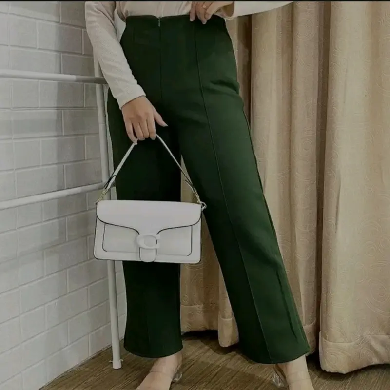 CELANA KULOT GARIS  WANITA BAHAN SCUBA PREMIUM CELANA KEKINIAN TERLARIS Panjang Tebal Melar Basic Basic Garis Karet Nyaman Hitam Formal Standar Putih Mocca Navy Hijau Biru Army 3