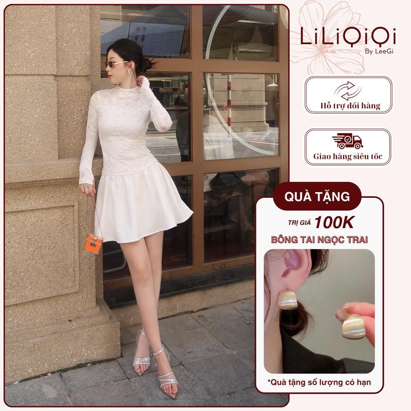 Tặng Bông Tai Váy Ren Dáng Ngắn Lira Dress Thiết Kế Tiểu Thư Sang Chảnh LiLiQiQi By Leegi Tay Dài Eo Ôm Dành Cho Nữ Dress Women - VN820 vaytet