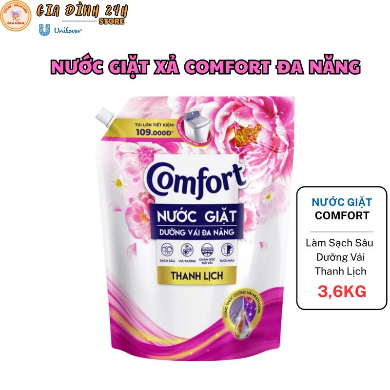 Comfort Nước Giặt Dưỡng Vải Thanh Lịch 3.6KG Làm Sạch Sâu Bảo Vệ Màu Sắc Bền Đẹp Tiện Lợi Cho Mọi Bộ Cánh Yêu Thích