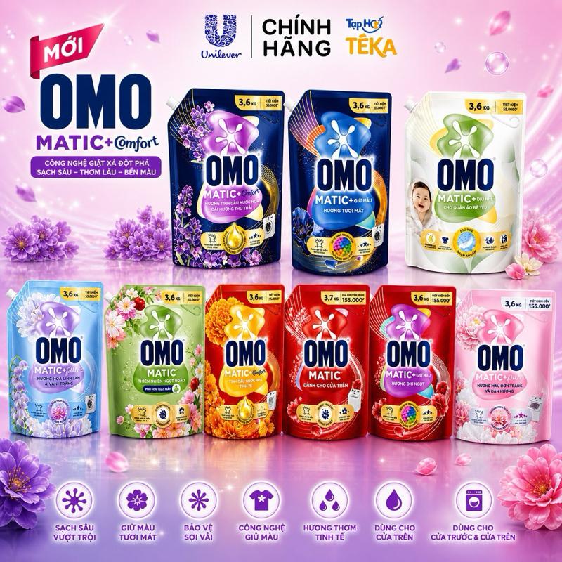 OMO Nước Giặt 3.6KG Cửa Trên | Cửa Trước | Cửa Ngang Hương Nước Hoa Tươi Màu, Giữ Dáng