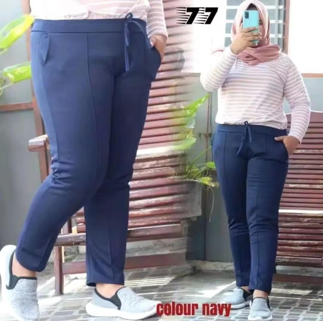 Celana Wanita Super Jumbo Luna Crepe Muat BB 100 Kilo Panjang Dewasa - 2 PCS - Airflow, Cewek, Santai, Kulot, Pant, Katun, Crepe Melar Nyaman Tebal Basic Hitam Casual Kaki Scuba