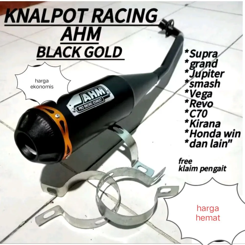 KNALPOT AHM BLACK GOLD UNTUK MOTORCYCLE jupiter z vega smash supra lama grand astrea kaze Honda win