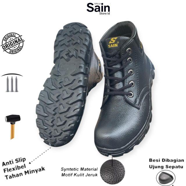 SEPATU SAFETY SAIN BLACK WORKER SEPATU SAFETY BOOTS PRIA ORIGINAL FLEXIBEL TAHAN MINYAK UJUNG BESI