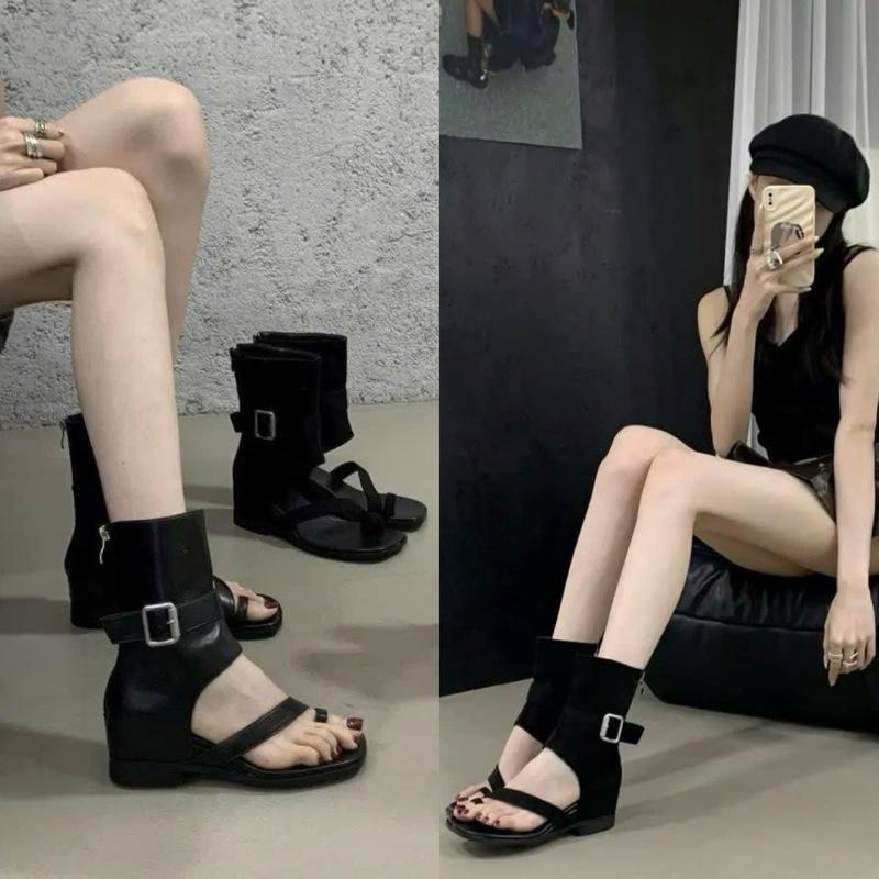  Giày bốt nữ xỏ ngón mã 55hàgQ.c da mềm êm đế 4 phân trọng lượng nhẹ thiết kế sang trọng phù hợp học làm du lịch có hộp đế êm ái thoáng khí 