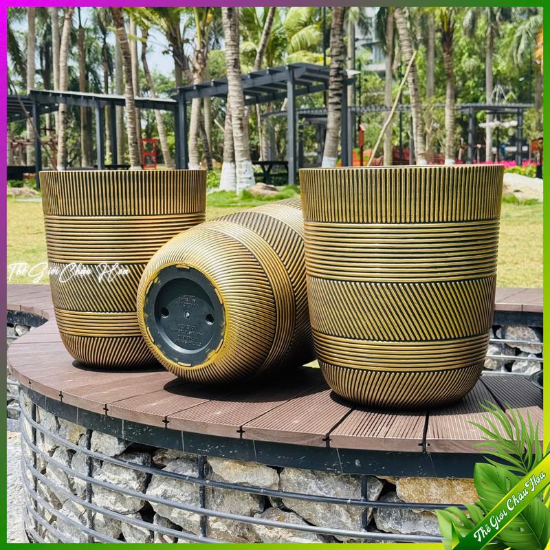 Chậu Bom Sơn màu Đồng, Chậu nhựa trồng cây, Chậu bom giả sứ trồng cây và hoa trang trí nhà cửa sân vườn
