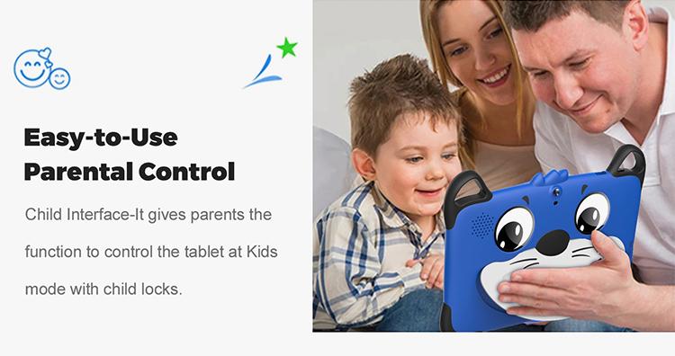 Product Introduction of K717 Kids Tablet WIfI 64G ROM Orginal Android 7.0/11.0 cartoon shell 3000MAhDual camerFall and colllsionprevention Education and development of chlldren Tablet for kids control Smartphone Cellphone kids  tablet graphic 11
