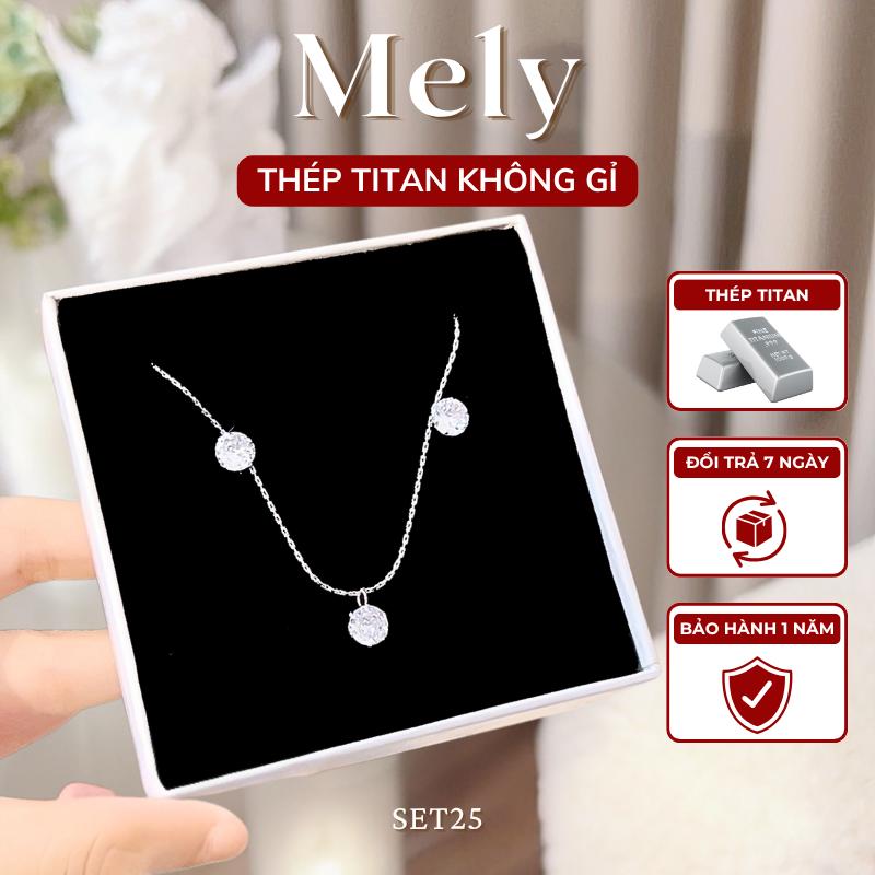 Bộ trang sức bông tai dây chuyền đính đá basic phụ kiện thời trang Mely SET25