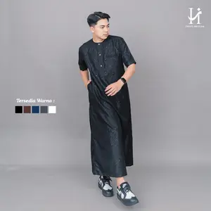 ZHAFI MUSLIM - Jubah Slimfit Cowok Lengan Pendek Bahan Cotton Embosse Motif Diamond - JD Azwar
