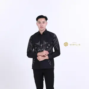 BATIK NAWILIS Kemeja Katun Pria SlimFit Lapis Furing Premium Motif KAYON HITAM