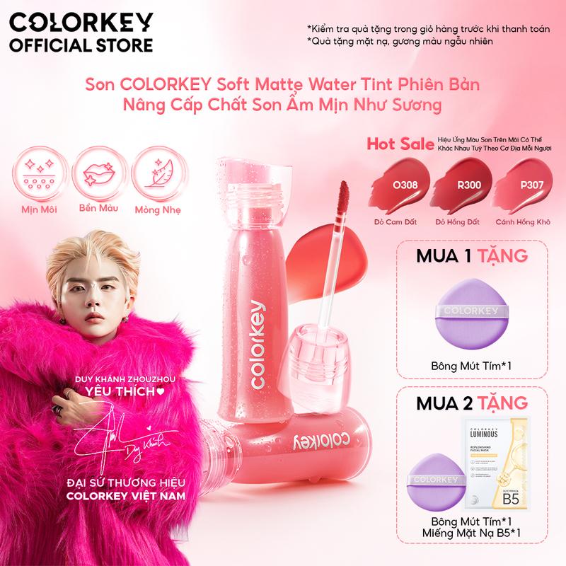 PHIÊN BẢN NÂNG CẤP Son COLORKEY Soft Matte Water Tint Bản Nâng Cấp Bền Màu Chất Son Ẩm Mịn Như Sương 2.5g