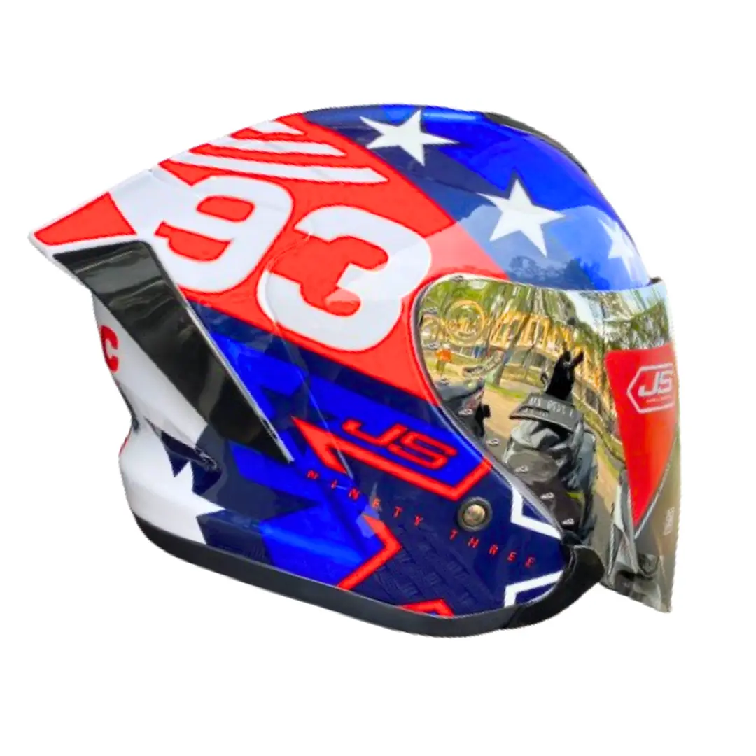 Helm JS Armor Half Face Motif MARC MARQUEZ SNI Motorcycle Kaca Visor helm  half