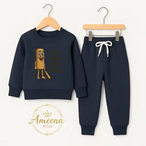 Ameena Setelan Baju Anak Laki-laki & Perempuan Gambar Anomali Tungtungtung Sahur Panjang Celana Jogger Karet Pinggang Tali Serut Bahan Lembut Adem Gaya Simpel Elegan Fashion