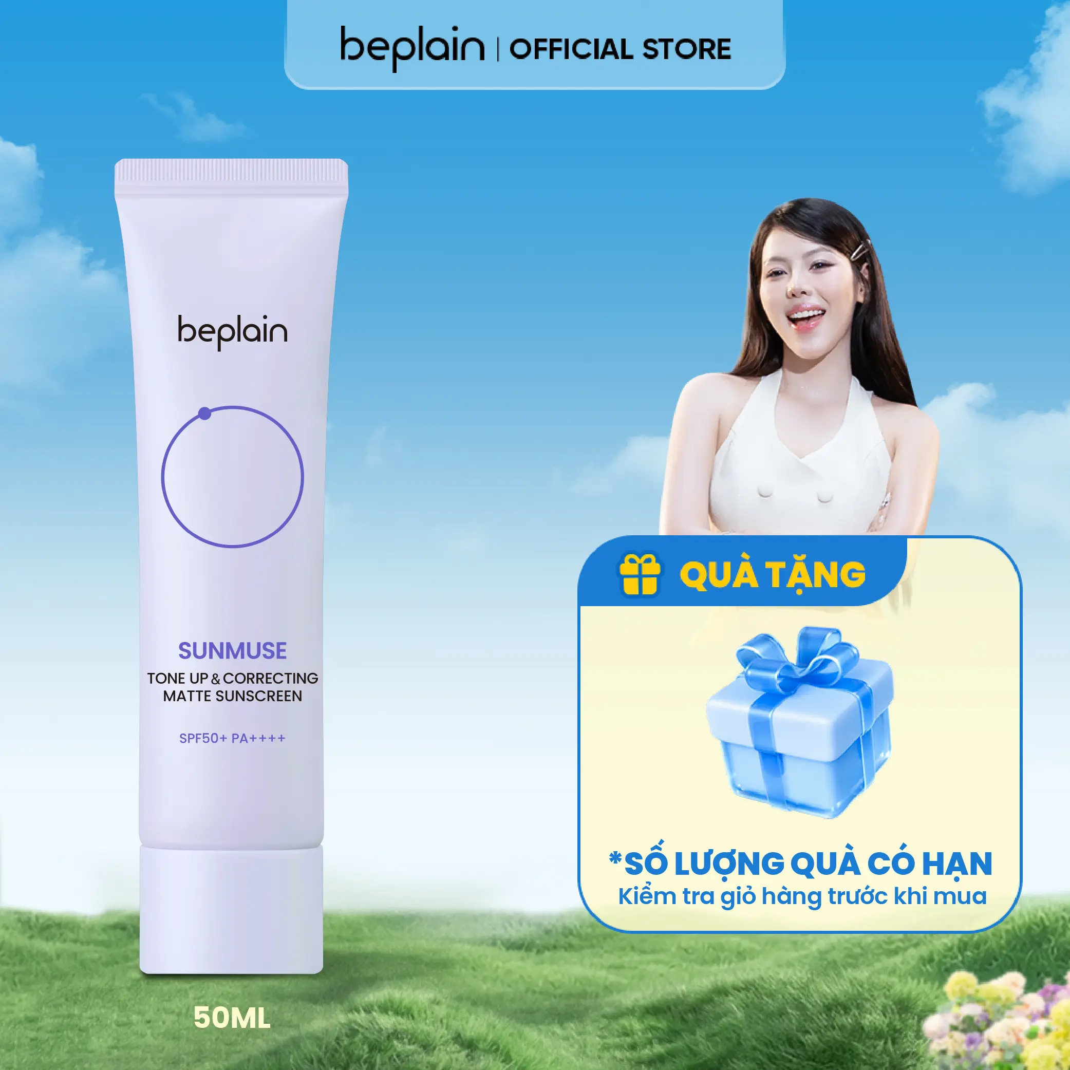 Kem Chống Nắng Beplain Sunmuse Tone Up & Correcting Sunscreen Mild Green SPF50+ PA++++ 50ml