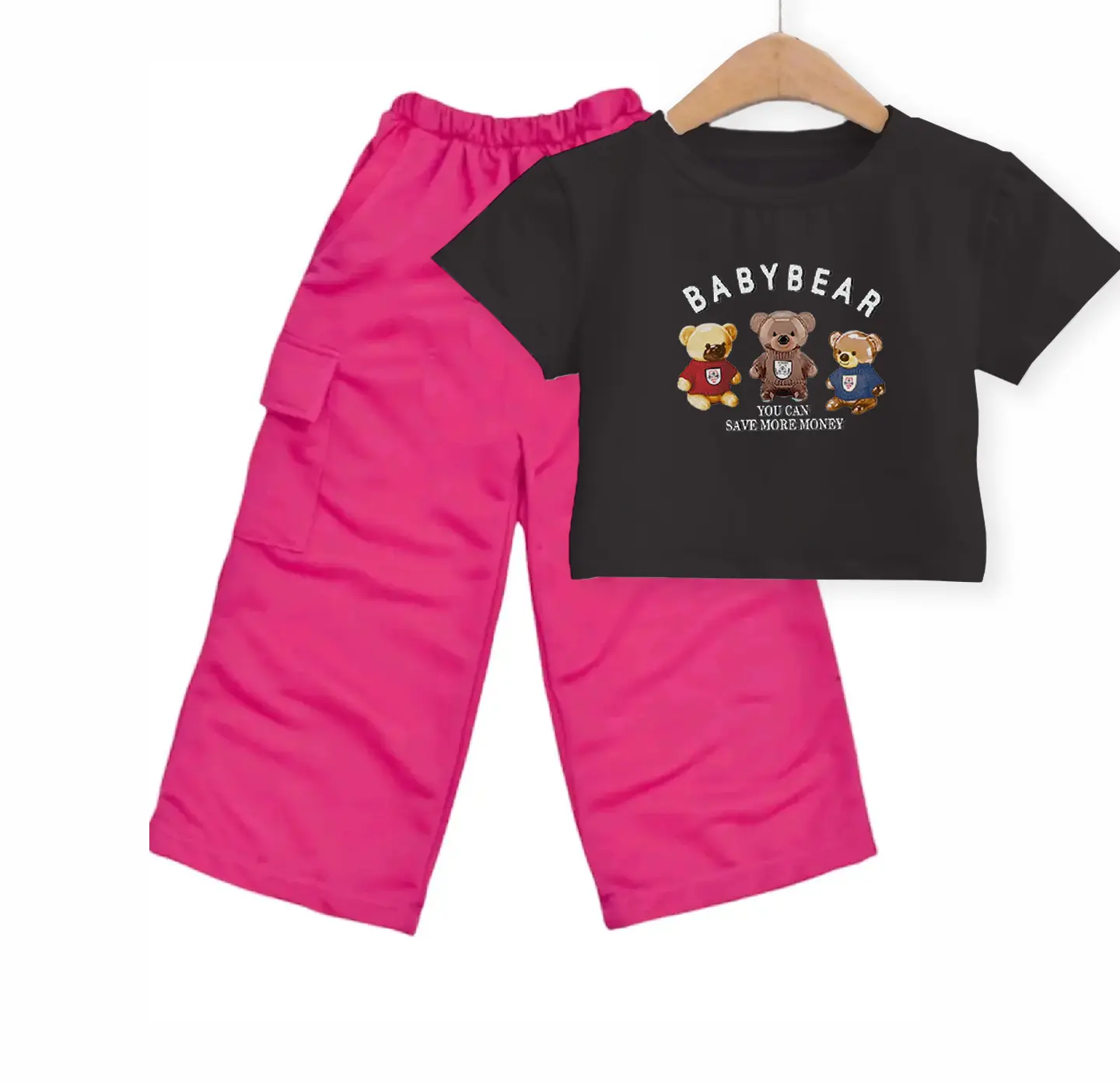 BABY BEAR SETELAN KAOS CROP ANAK CELANA CARGO
