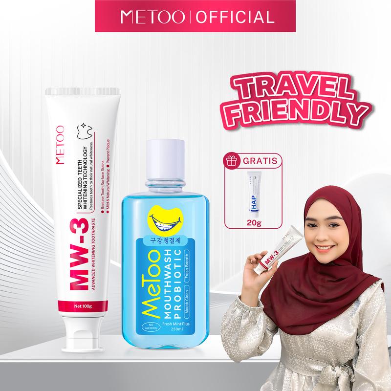 [GRATIS 20gr] BPOM - METOO Tooth Paste 100gr / Mouthwash Probiotic 250ml - Gigi Putih / Bebas Sensitif / Bebas Karang Gigi / Pasta Gigi Probiotik / Karang Gigi / Gusi Sensitif / Cegah Bau Mulut / Mouthwash Probiotik / Gusi Sensitif /Membersihkan Noda Gigi 0