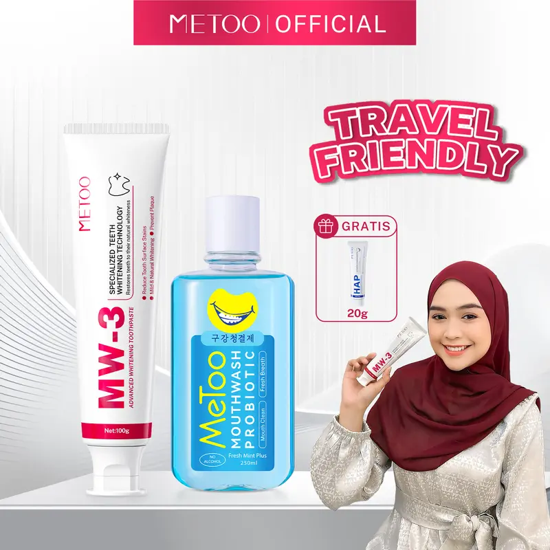 [GRATIS 20gr] BPOM - METOO Tooth Paste 100gr / Mouthwash Probiotic 250ml - Gigi Putih / Bebas Sensitif / Bebas Karang Gigi / Pasta Gigi Probiotik / Karang Gigi / Gusi Sensitif / Cegah Bau Mulut / Mouthwash Probiotik / Gusi Sensitif /Membersihkan Noda Gigi 0