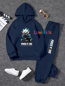 Luwi Kids Setelan Sweater Hoodie Topi Anak Remaja Gambar FF Aura Baju Celana Fashion