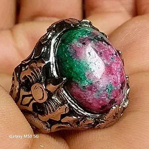 Cincin Ruby Tadulako Asli Natural Pria Wanita Rings Akik Batu Alami 18-20mm Alpaka Super 525 Anti Karat Size 5-12