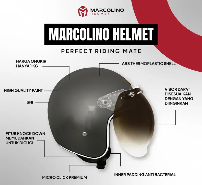 [ Marinegrey With Pet ] Helm Bogo Retro Marcolino glossy/doff SNI Motorcycle 1