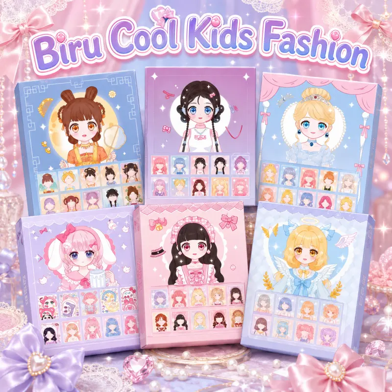 Biru Cool Kids Fashion Buku Stiker DIY Dress Up Book Lucu Sticker Book Anak Perempuan