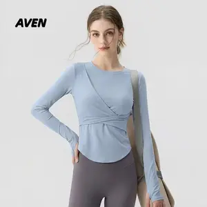 Baju Olahraga Wanita Yoga Top Baju Pilates Kemeja Wanita Lengan Panjang Gym lari jogging -04