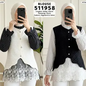 Blus Katun Set Rompi untuk Wanita Bahan Katun Mix Jaguar Ld 110 Pb 70 Atasan