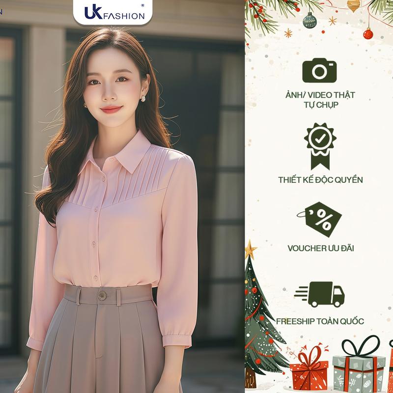 Áo Sơ Mi Cổ Đức Xếp Ngực Tay Lỡ Thời Trang Công Sở NK Fashion Trẻ Trung Nữ Tính UKSM2507030