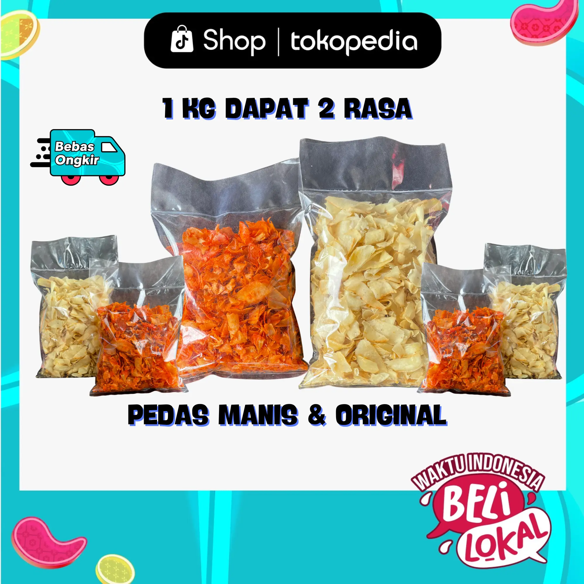 500 Gram Keripik Pedas Manis & 500 Gram original Snack Kering Asin Kripik Cemilan Food