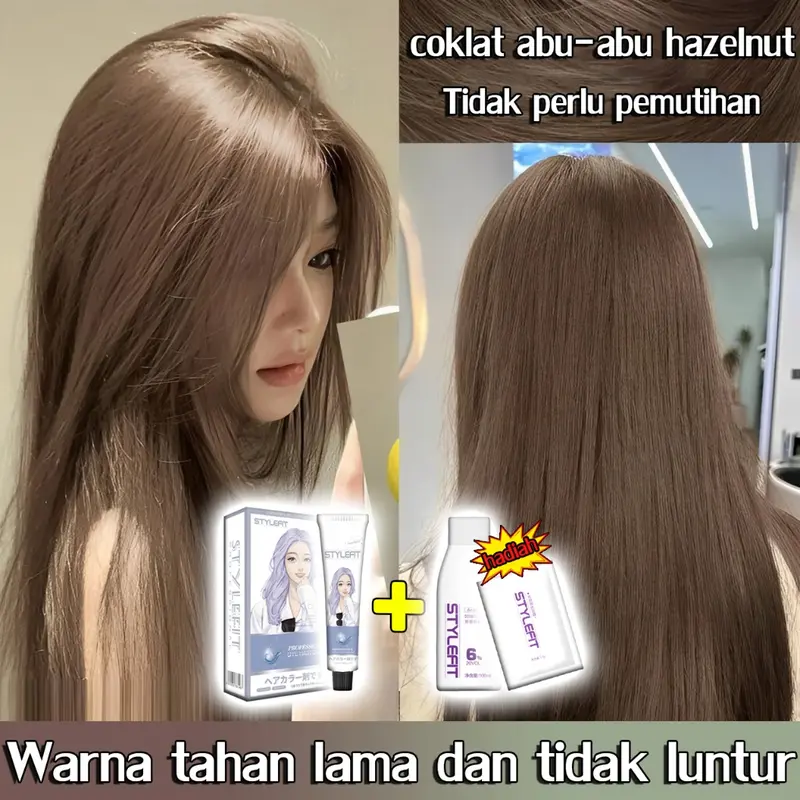 【pewarna rambut】miranda hair color 200ml Pewarna Tanpa Bleaching Herbal Cat Rambut Ash Brown Milk Tea Brown(hair color semir implora pewarna rambut semir rambut shampoo hair colors true blue x ash blonde 1 1) 0