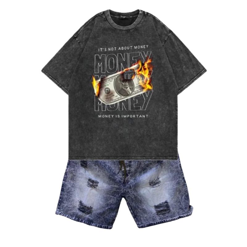 Product Introduction of Setelan Kaos Celana Pria Dewasa Money - Celana Pria Pensek Jeans Denim Motif Sobek - Pendek, Distro, Polos, Sablon, Hitam, Panjang, Cowok, Katun 15