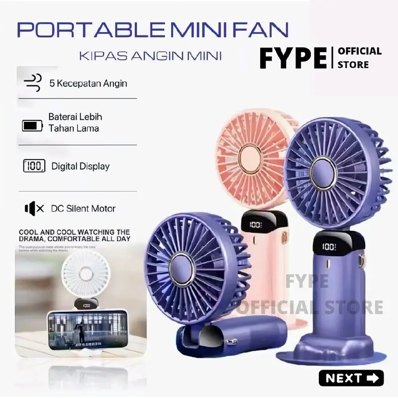 Kipas Angin Mini Portable Fan LED Display Kipas Lipat Genggam 25000mAh 0