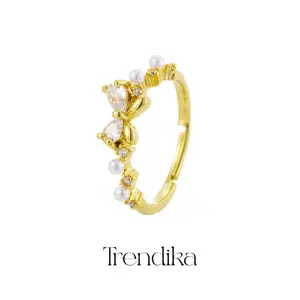 Trendika LIVE Cincin zirkon mutiara kupu-kupu romantis cincin wanita cincin serasi, emas, emas mawar, perak, 3 warna R1062