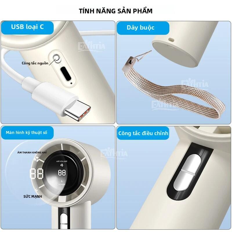 Quạt Cầm Tay USB 100 Tốc Độ Màn Hình Kỹ Thuật Số Sạc Lại 7