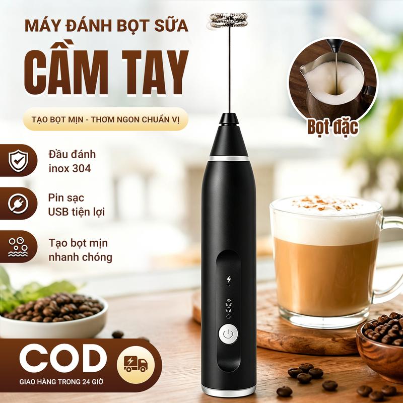 Máy đánh trứng đa năng 3 tốc độ, máy tạo bọt sữa không dây nhỏ gọn, máy tạo bọt cà phê (màu ngẫu nhiên)