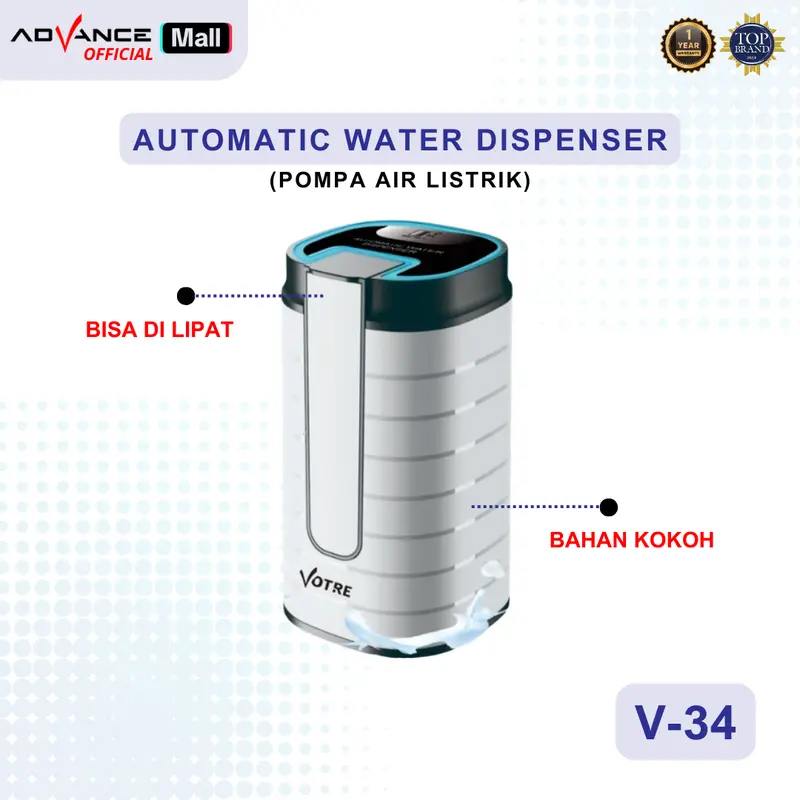 【COD】Advance Water Dispenser Automatic V-34 Pompa Galon Elektrik Dispenser Air Water Pump Portable Kabel Mesin Stainless 2