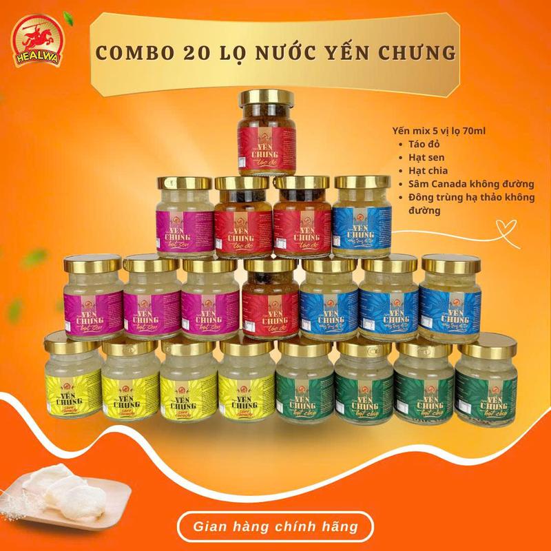 THTD - Combo 20 lọ nước yến mix 5 vị lọ 70ml không hộp táo đỏ hạt sen hạt chia sâm Canada không đường dùng đường cỏ ngọt Đông trùng hạ thảo không đường dùng đường cỏ ngọt yến sào yensao yensao hũ chưng sẵn