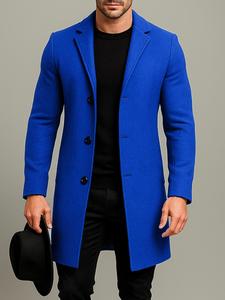 Abrigo midi para hombre de color sólido con frente con botones y cuello con solapa, corte regular, ropa de abrigo casual de manga larga para otoño e invierno, ropa de hombre para uso diario