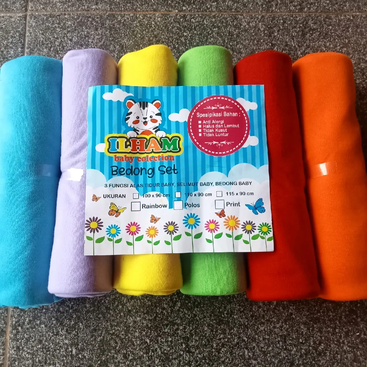 promo perlengkapan paket 3 pcs bedong bayi warna polos, bisa untuk selimut bayi, bahan halus,lembut aman dan nyaman. uk 100x90cm