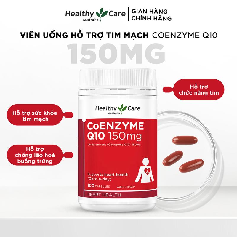 Healthy Care Viên Uống Coenzyme Q10 150mg 100 Viên Hỗ Trợ Sức Khỏe Tim Mạch Tăng Năng Lượng Chống Lão Hóa Chính Hãng Úc