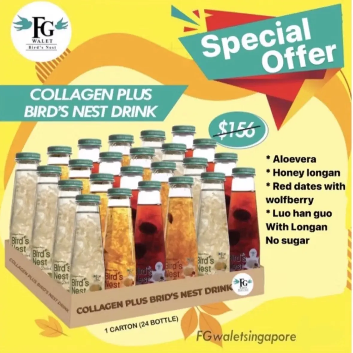 HALAL FGWALET COLLAGEN PLUS WITH BIRDNEST 250ml ( 1 carton 24 bottles )