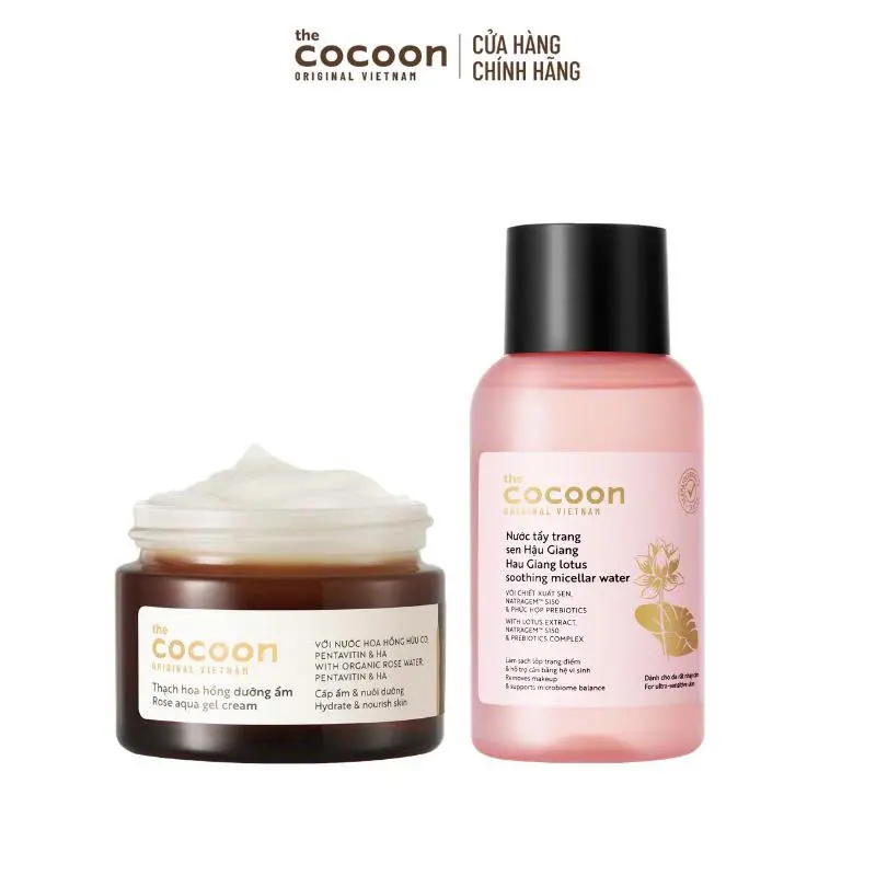 Ảnh đại diện COMBO 1 Thạch hoa hồng dưỡng ẩm (kem dưỡng ẩm) Cocoon cấp ẩm & nuôi dưỡng 30ml + 1 Nước tẩy trang sen Hậu Giang 140ml