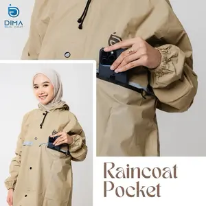 DIMA Jas Hujan Pocket Saku Depan Mantel Pria Wanita Jahitan Full Sealerpress Bahan PVC 0,25 Tebal Kuat Elastis Zipper Waterproof Scotlight Raincoat Pocket Syari