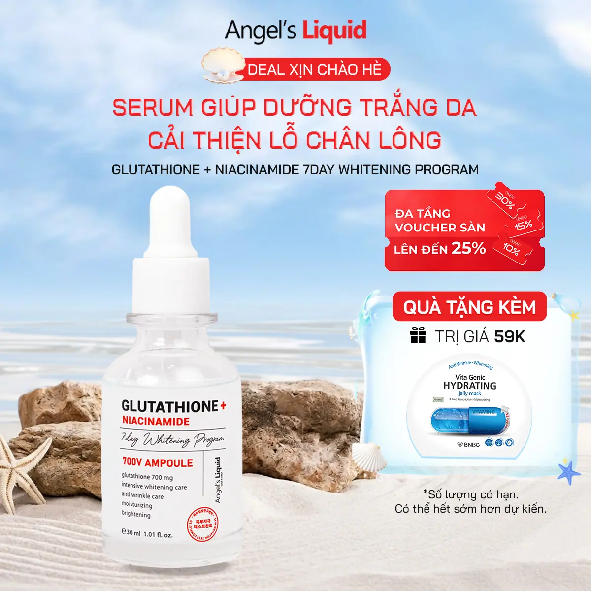 Serum Dưỡng Trắng Se Khít Lỗ Chân Lông Angel's Liquid Glutathione + Niacinamide Ampoule 30ml